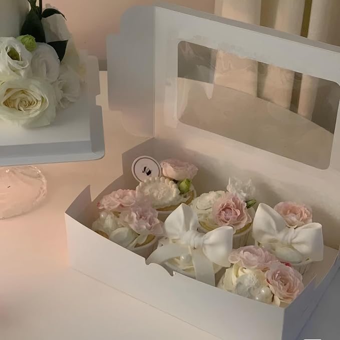 8x6x2.5In 20pcs White Cookie Boxes with Window, Pastry Boxes for Gift Giving, Treat Boxes for Bread, Donuts, Valentine's Day, Women's Day, Mother's Day, Christmas, and Holiday Gatherings.