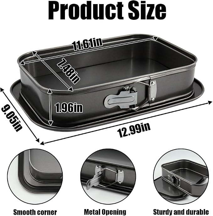 11.61x7.48 Inch Large Rectangle Springform Cake Pan - Non-Stick Cheesecake Pan with Removable Bottom, Ice Cream Cake Bakeware (Black)