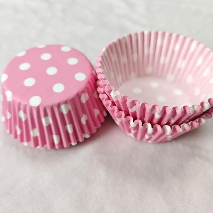 Lucky Star Pink Polka Dot Paper Muffin Cupcake Liners case Baking Cups 100 pcs,Standard Size 2x1.25inch