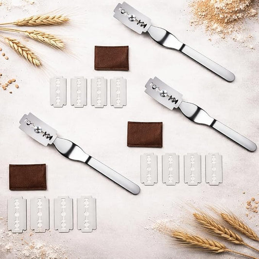 TFORESTER Bread Lame for Sourdough Baking – Stainless Steel Bread Scoring Tool with 5 Razor Blades & Lightweight TPU Cover – Dough Scorer Knife for Artisan Bread, Baker Gift-3Pack