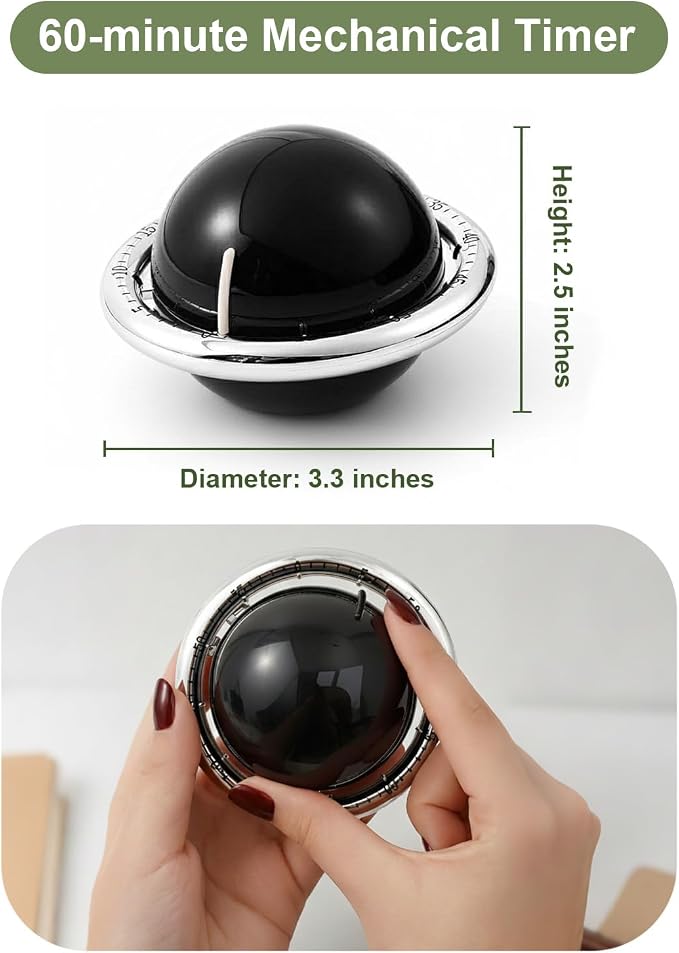 Kitchen Timer, 60-Minute Mechanical Timer with Magnetic Back - No Batteries Required - Loud Alarm, Wind Up Manual Time Countdown Reminder for Cooking, Baking, Exercise, Study, Working, Gaming, Black