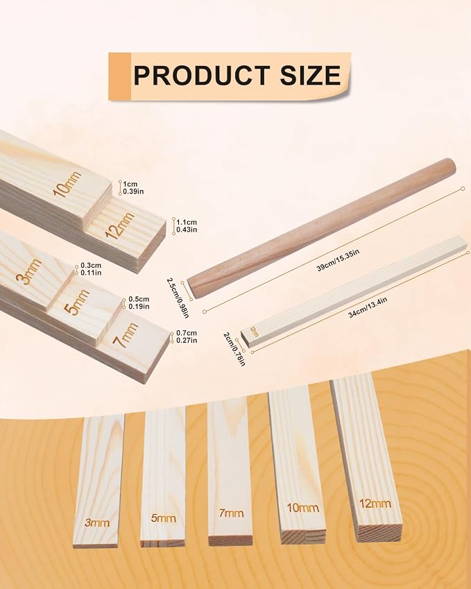 eZAKKA Pottery Teaching Rolling Mud Stick Guide, Wooden Clay Pottery for Clay Tools, 15.3inch Pottery Tools with Clay Slab Roller & Clay Guides Sticks, 10+1Pcs