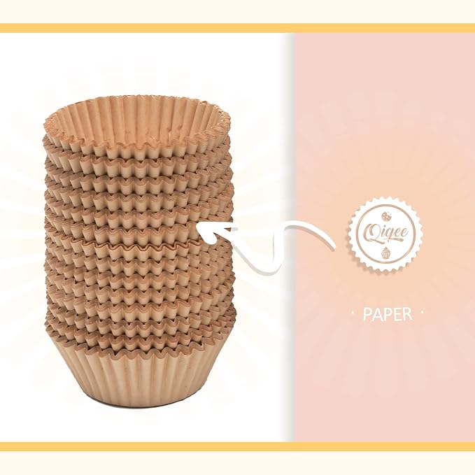 qiqee 600 Count Large Size Cupcake Liners Natural Muffin Liners Food Grade Jumbo Baking Cups Paper No Smells (Large Size)