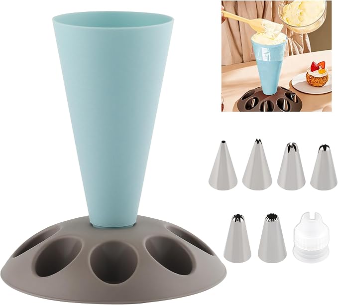 Piping Bag Holder Stand for Filling, Pastry Bag Stand with 8 Slots Nozzles, Plastic Pastry Bag Stand for Cake Decorating, Baking Accessories (Light Blue)