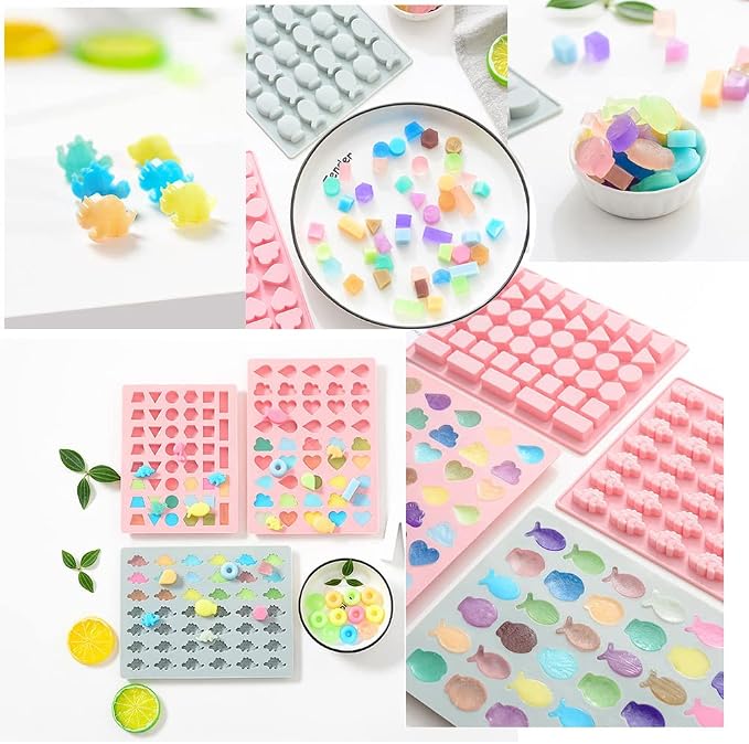 Cartoon Animals Silicone Molds for Chocolate, Heart Shape Non-Stick Silicone Gummy Candy Molds Bee Ice Cube Tray Gelatin Biscuit Cookie Baking Mold (Blue,Dinosaur Theme)