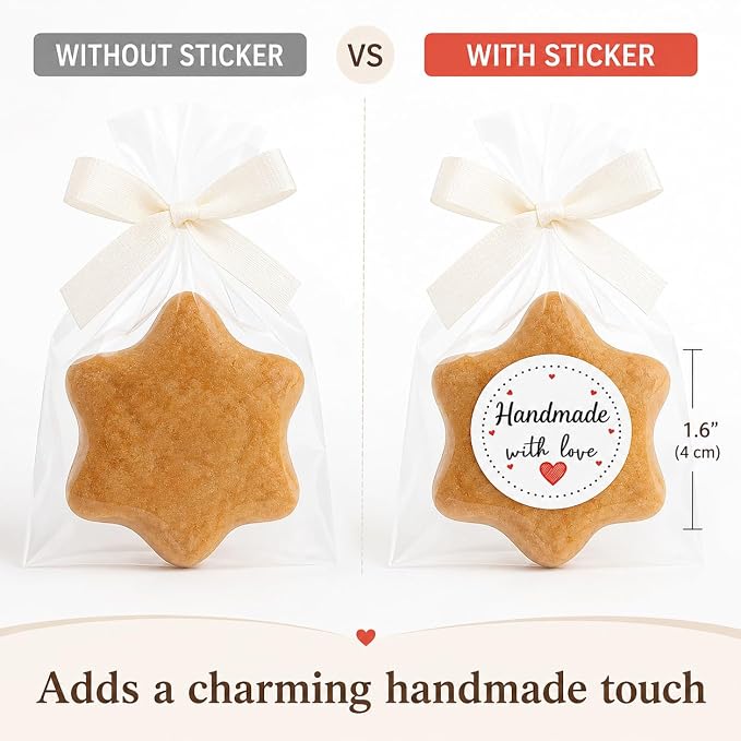 Handmade with Love Stickers: Strong Adhesive Smudge-Proof 120 Pcs 1.6" Round Self-Adhesive Decals for Bakery Small Business Gift Bags Envelopes Wedding Party Favors DIY Crafts