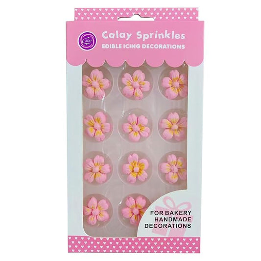Sentovac 12 Pcs Pink Flowers Icing Decoration Edible Candy Dessert Valentine Sprinkles DIY For Cookie Cake Cupcake Topper Icing Frosting Decoration Supplies
