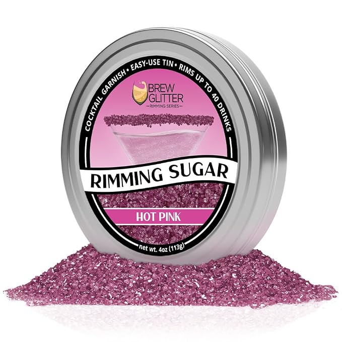 Brew Glitter - Neon Pink Rimming Sugar (4oz, 1x Bar Tin) Cocktail Garnish for Mixed Drinks & Refreshments