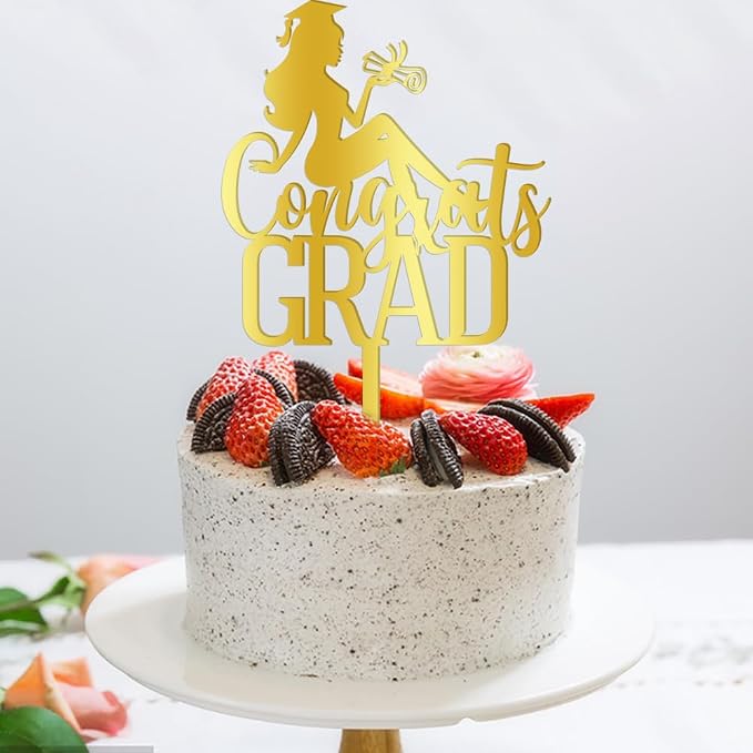 Congrats Grad Cake Topper,2026 Graduation Cake Topper, Congrats Grad Decorations,2026 High School/College/Senior Graduation Party Decorations Supplies. (Acrylic gold)
