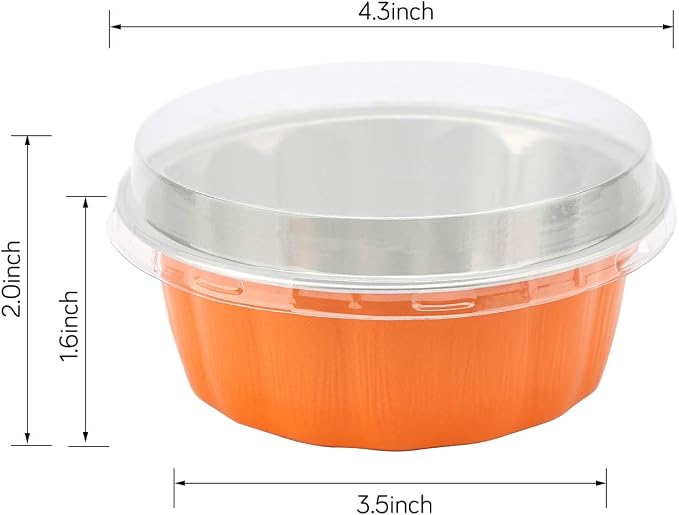 Beasea Disposable Ramekins for Baking, 8 oz 50 Pack Aluminum Foil Cups with Lids, Disposable Creme Brulee Muffin Cupcake Baking Cup Mini Pudding Cups for Party Wedding Birthday - Orange