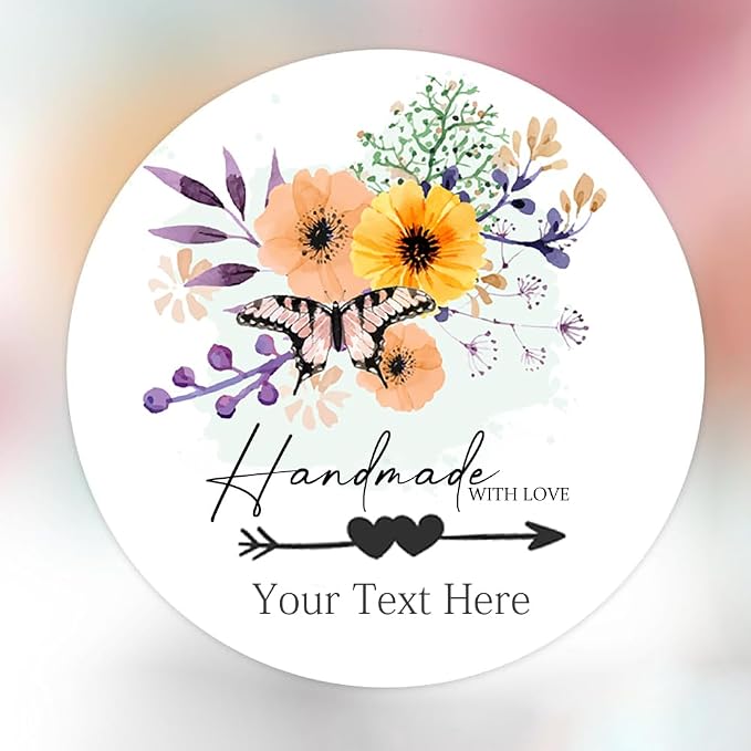 400 Pack Custom Handmade/Homemade with Love Label Stickers|Personalize Business Logo Labels|1.5/2inch Round Personalized Labels in Various Designs for Crafts,Baking,Gifts and Small Business