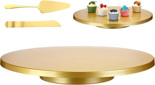 Wenqik 20 Inch Metal Cake Stand with Cake Knife and Spatula, Round Dessert Table Display Stand Metal Dessert Tray Serving Platter for Party, Wedding, Birthday, Baby Shower, Anniversary(Gold)