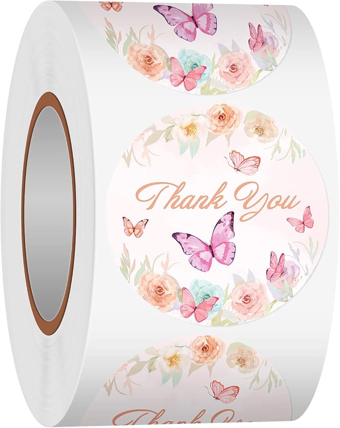 Heyfibro 500 PCS 1.5 Inch Thank You Stickers for Small Business, Baking, Gifts, Envelopes, Weddings (Butterfly)