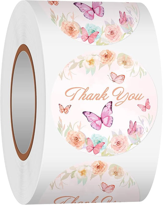 Heyfibro 500 PCS 1.5 Inch Thank You Stickers for Small Business, Baking, Gifts, Envelopes, Weddings (Butterfly)