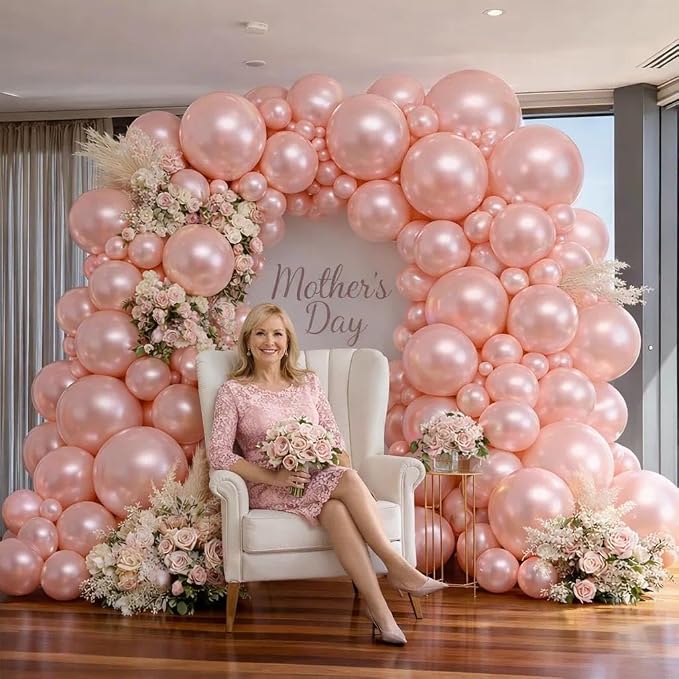 Pink Balloon Garland Double Stuffed Dusty Rose Blush Pink Balloons Different Sizes 18/12/5in Pearl Balloon Arch Kit for Birthday Wedding Bridal Baby Shower Mother's Day Party Decor