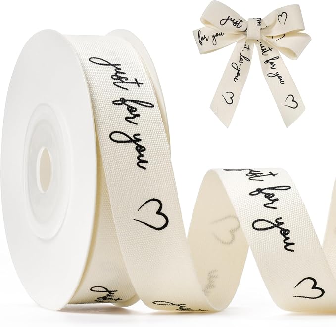 Just for You Printed Ribbon 5/8 Inch x 10 Yards Cotton Ribbon for Gift Packaging, Party Decorations, Anniversary Decoration, Handmade Cards