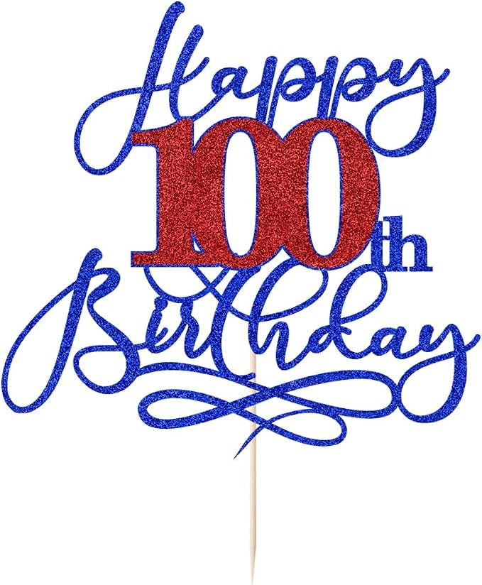 Happy 100th Birthday Cake Topper,Black font Golden Numbers 100th Birthday Cake Decoration，Hello 100, Cheers to 100 Years/100th Anniversary,100& Fabulous Party Decoration