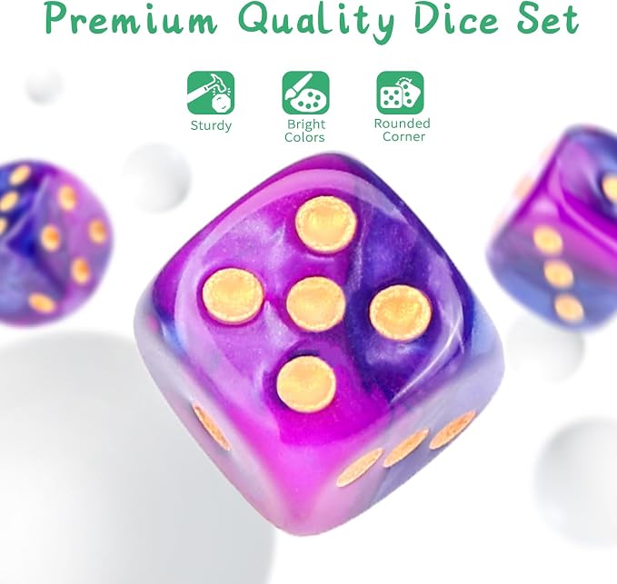 36 of Pack 12MM 6 Sided MINI Dice Set,Two Colours D6 Game Dice Set, 6 Sided Standard Dices for Yahtzee, Bunco,with Portable Plastic Box(Blue Purple)