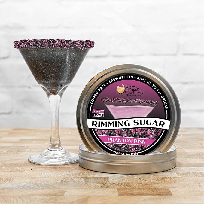 Rimming Sugar - Pink & Black Phantom Pink Mix (4oz 1x Tin) | Cocktail Drink Rimmer for Beverages, Cocktails, Margaritas by Brew Glitter