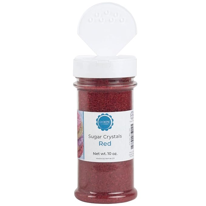 O’Creme Sugar Crystals - Coarse Sugar for Cookie Decorating - Eye-Catching Sugar Crystals – Coarse Sugar for Unique Cake Toppings, Cupcakes and Cookies – Ideal Decoration Solution - 10 Ounce Red