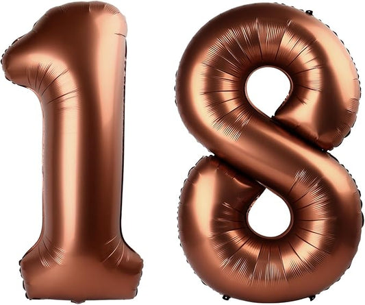 Dark Brown Number 18 Balloon 40 inch, Coffee Brown 18 Number Balloons, 18th Birthday Decorations, Chocolate 18 Year Old Girls Boys Party Supplies