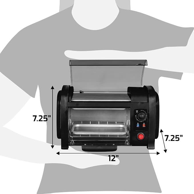 Elite Gourmet EHD-051BX Hot Dog Toaster Oven, 30-Min Timer, Stainless Steel Heat Rollers Bake & Crumb Tray, World Series Baseball, 4 Bun Capacity, Black
