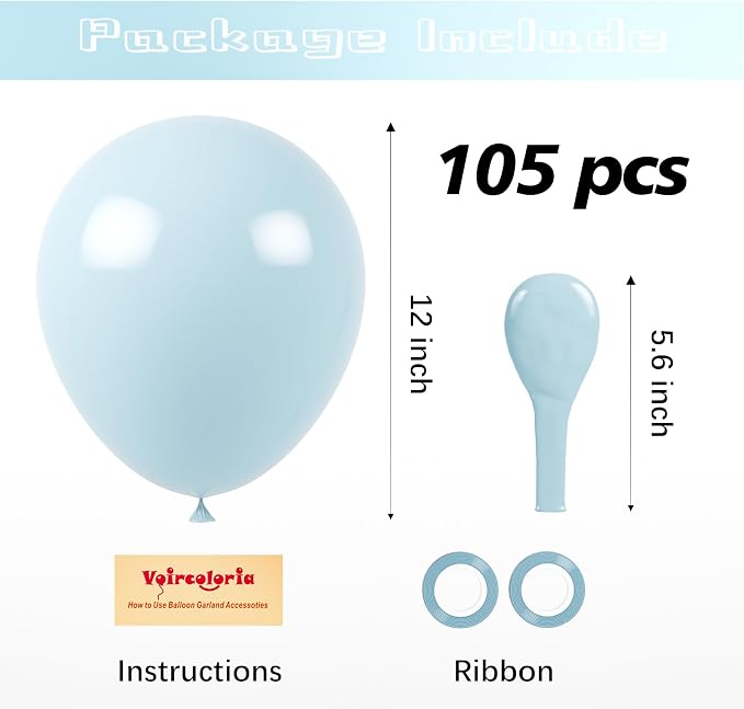 Voircoloria 105pcs Pale Aqua Balloons 12inch Party Latex Balloons for Boys Girls Birthday Baby Shower Gender Reveal Wedding Sunflower Party Decorations