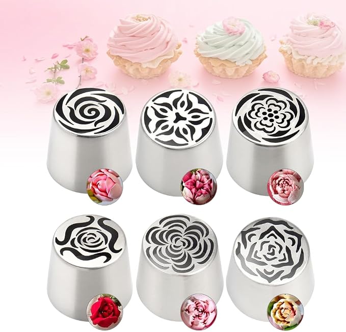 3/6pcs Extra Large Russian Piping Flower Nozzles, Stainless Steel Rose Floral Piping Nozzles for Cake Decorating Icing, Flower Frosting Nozzles Icing Tips for Frosting, Cookies, Desserts Baking (6, C)