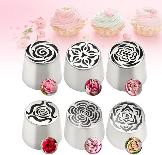 3/6pcs Extra Large Russian Piping Flower Nozzles, Stainless Steel Rose Floral Piping Nozzles for Cake Decorating Icing, Flower Frosting Nozzles Icing Tips for Frosting, Cookies, Desserts Baking (6, C)