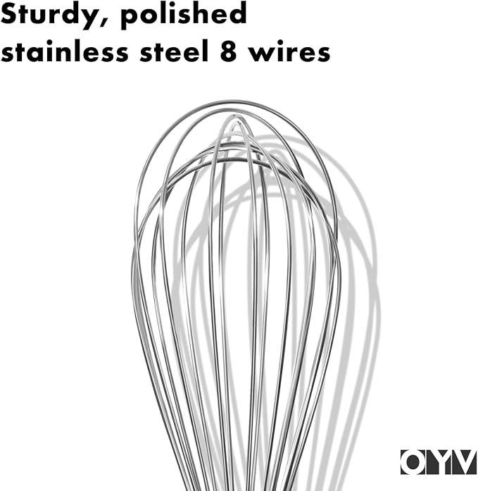 OYV 12" Whisk for Cooking, Ergonomic Handle, Dishwasher Safe 18/10 Stainless Steel Whisk, Professional Kitchen Wire Whisk, Perfect for Blending, Whisking, Baking, and Beating