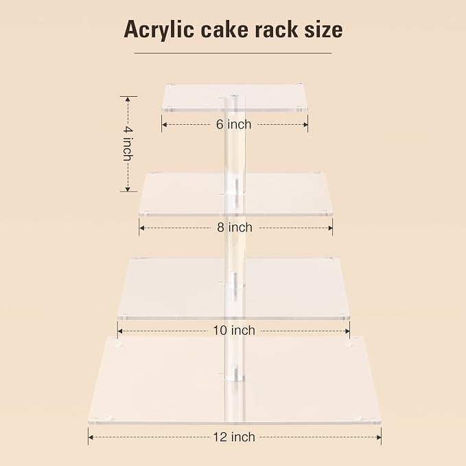 Suneerplay 4 Tier Cupcake Stand with LED String Light, Acrylic Cupcake Display Stand, Square Cupcake Tower Holder, Cup Cake Stand for Birthday, Wedding, Baby Shower, Party
