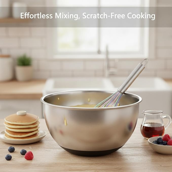 Silicone Coated Whisk, Stainless Steel Wire Balloon Whisk for Non-Stick Cookware, Mixing Tool for Eggs Batters and Sauces (1 PC)