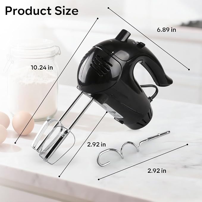 Electric Hand Mixer with Whisk&Dough Hook -5 Adjustable Speed Kitchen Mixer, One-Touch Eject Hand Blender Portable Handheld Mixer for Baking, Blending or Cooking