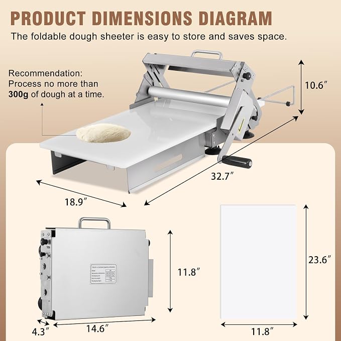 Folding Dough Sheeter 12in Manual Dough Roller Machine Dough Sheeter Machine For Home Thickness Adjustable for Pizza, Croissants, Puff Pastry