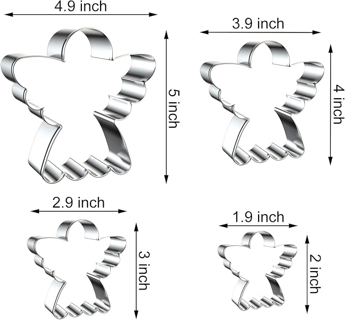 Angel Cookie Cutters Shapes Set for Kids Birthday Party Religious Baptism Christmas Baking - 5 inch, 4 inch, 3 inch, 2 inch - Stainless Steel