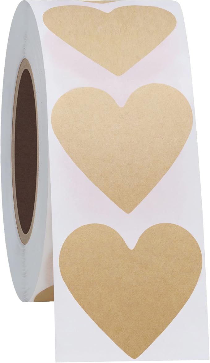 Hybsk 1000pcs Kraft Heart Stickers 30mm Love Stickers for Envelope Seals Crafting Scrapbooking (Kraft)