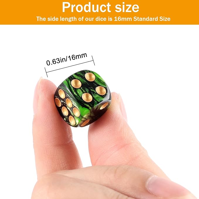 24 of Pack 16MM 6 Sided Dice Set,Two Colours D6 Game Dice Set, 6 Sided Standard Dices for Yahtzee, Bunco or Teaching Math,with Portable Dice Pouch(Green and Black)