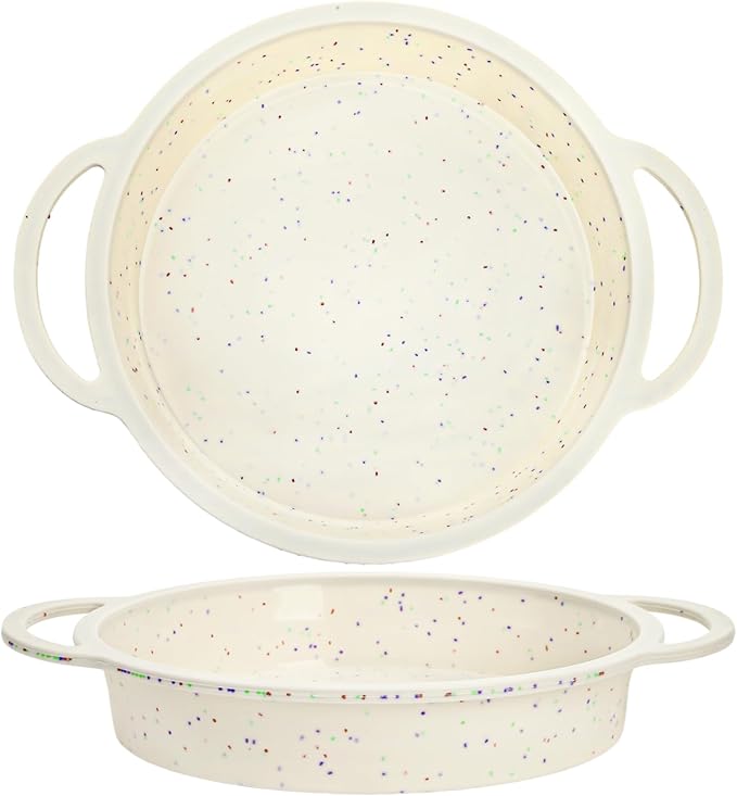 2 Pack 9 Inch Silicone Round Cake Pans, Reinforced Metal Frame Bread Mold with Handles, Non-stick Food-grade Pie Bakeware for Baking Cheese, Chocolate Cake, Layers