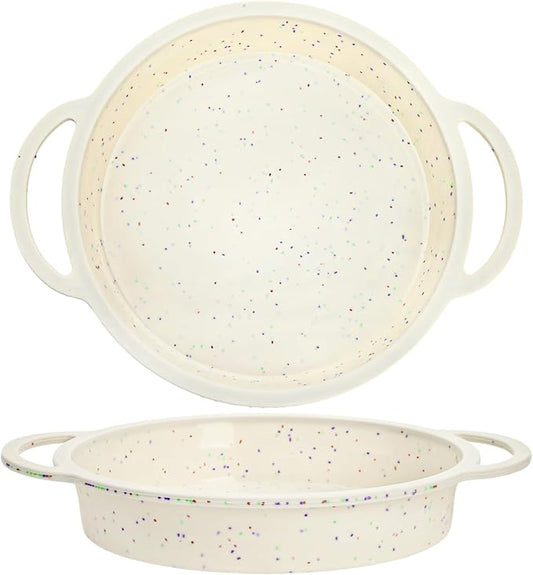 2 Pack 9 Inch Silicone Round Cake Pans, Reinforced Metal Frame Bread Mold with Handles, Non-stick Food-grade Pie Bakeware for Baking Cheese, Chocolate Cake, Layers