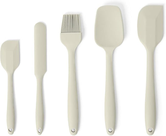 Amazon Basics Silicone Spatulas, 5-Piece Set, Heat-Resistant, Food-Grade, BPA-Free, Non-Slip Handle, Safe for Nonstick Cookware, Dishwasher-Safe, Linen Gray