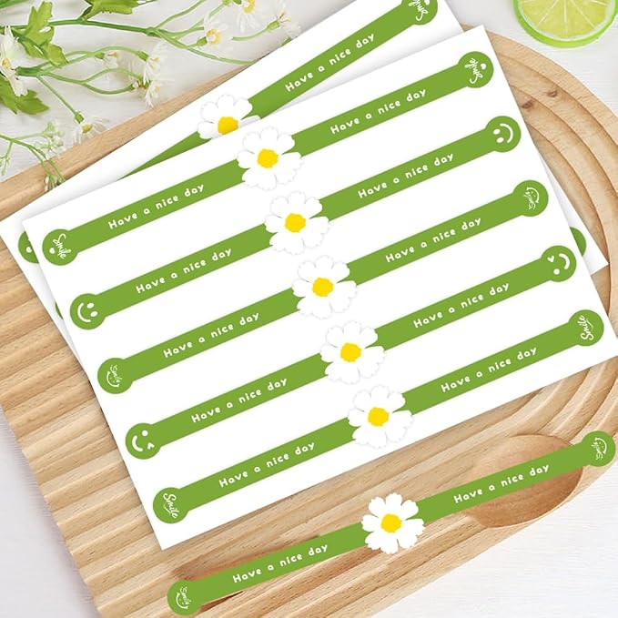 Have a Nice Day Sealing Stickers White Flower Handmade Food Bakery Stickers 150 Pcs Long Green Baking Labels