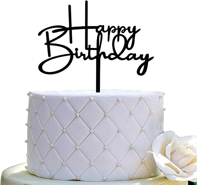 Happy Birthday Cake Topper for Birthday Party Decorations (Black Acrylic)
