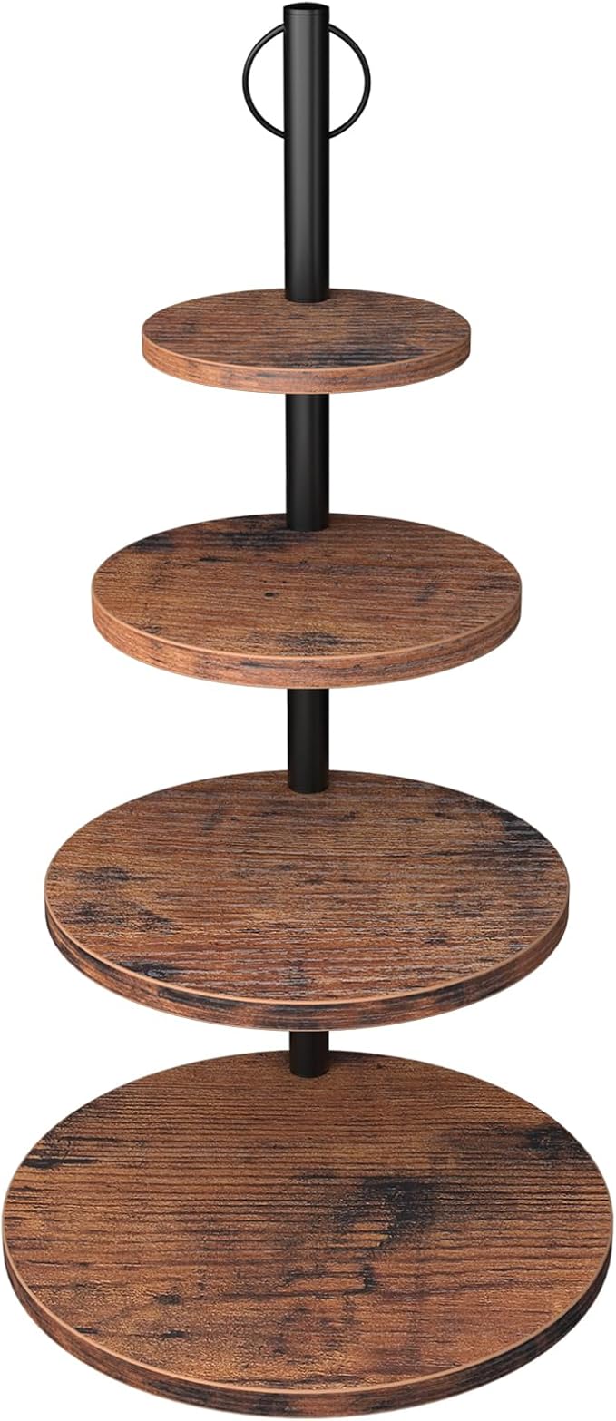 Cupcake Stand, 4 Tier Cake Stands Rustic Wood Cupcake Tower Round Tiered Tray Stand for Dessert Table Display, Industrial Wooden Serving Stand Wedding, Graduation and Baby Shower