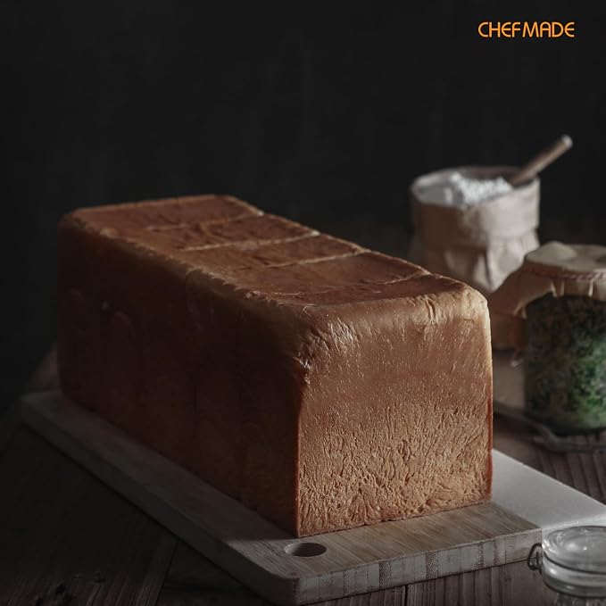 CHEFMADE Commercial Pullman Loaf Pan with Lid, 2.2Lb Dough Capacity Non-stick Rectangle Flat Toast Box for Oven Baking 4.8" x 12.8"x 4.7" Dishwasher Safe(Champagne Gold)