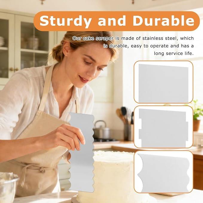 3Pcs Stainless Steel Cake Scraper & 6Pcs Plastic Pattern Scraper,8.7 Inch Double Sided Patterned Edge Stripe Edge Smoother Scraper,Cake Comb for Butter Mousse Cream Decoration