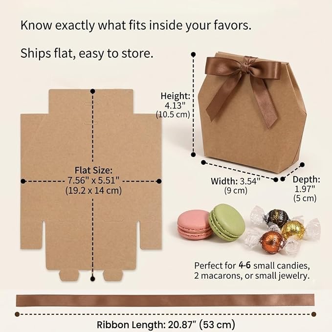 Rowcay Small Gift Boxes with Ribbons, 16 Pack Kraft Foldable Empty Gift Boxes for Wedding Party Favors, Cookies, Candy, Jewelry, Small Presents, Gift Packaging and Favor Displays