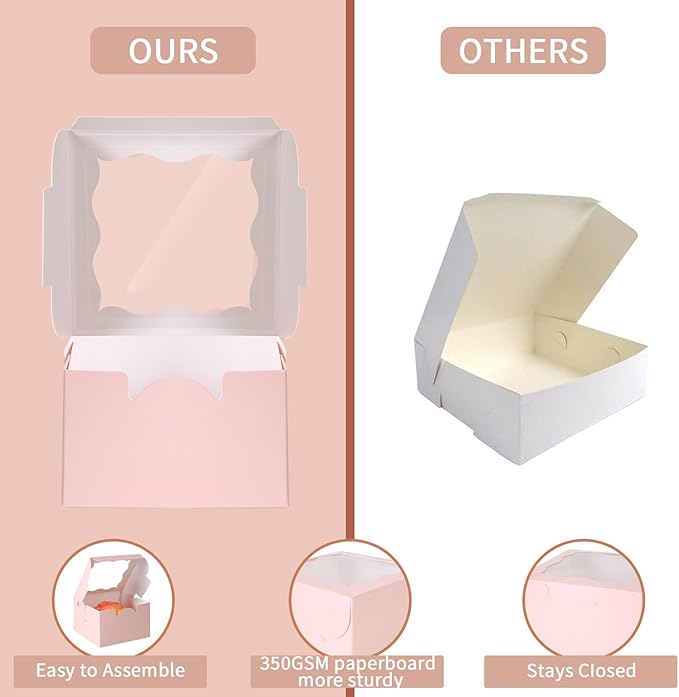 60pcs Pink Small Cake Box,4x4x2.5 Inch Bakery Boxes with Window,gift boxes bulk for Mini Cake Pastry Dessert Strawberries Chocolates Cupcakes with Stickers