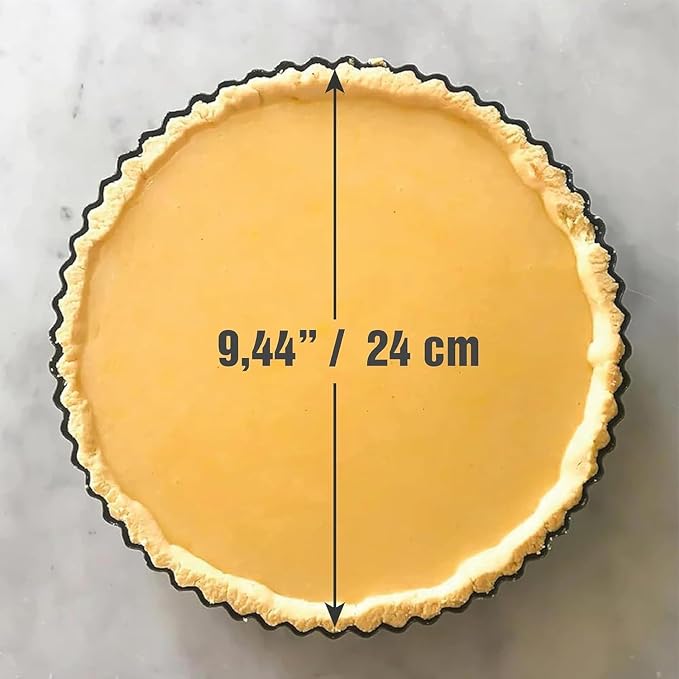 9.44 inch Deep Dish Pie Pan with Removable Bottom - Fluted Carbon Steel Tart Pan for Quiche Lorraine & Pies - Crispy Crust Baking Dish for Home Bakers