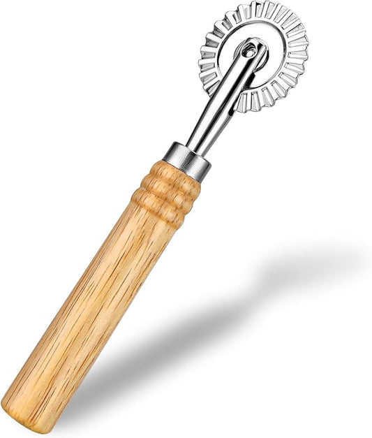 Fluted Pastry Cutter, Fluted Pastry Wheel 6.3 Inch Stainless Steel with Ergonomic Oak Handle for Pasta, Dumplings & Noodles, 360° Effortless Cutting