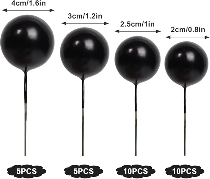 30 PCS Balls Cake Topper DIY Cake Insert Toppers Ball Cake Picks Cupcake Topper for Birthday Party Baby Shower Wedding Cake Decoration（Black）